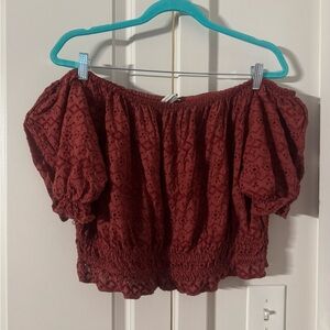 American Eagle Outfitters Burgundy Off-Shoulder Blouse